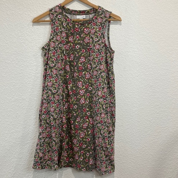 J. Jill Dresses & Skirts - J. Jill Women's Green Floral Sleeveless Cotton Blend Side Pockets Petite XS